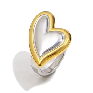 Modischer zweifarbiger Ring aus 18K vergoldetem Edelstahl mit 3D-Herzrelief für Damen