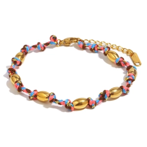 Bracelet tressé coloré avec perles baril plaquées or 18 carats et fermoir mousqueton
