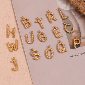 18K gold plated stainless steel twisted rope alphabet pendants set for necklaces