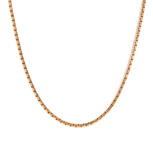 Minimalist 18K gold plated stainless steel box chain necklace for women on white background