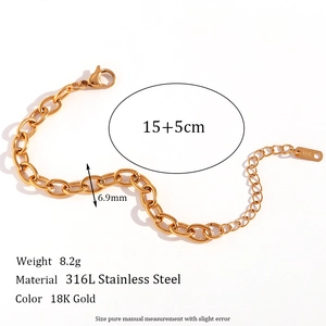 18K gold plated stainless steel S-link bracelet with lobster clasp and extension chain
