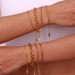 Multiple 18K gold plated stainless steel layered chain bracelets for women