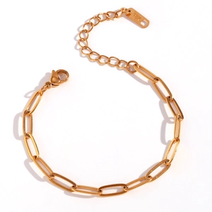 18K gold plated stainless steel paperclip chain bracelet with lobster clasp for women