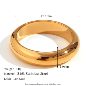 Polished 18K gold-plated stainless steel ring with 5mm band width and chunky minimalist style