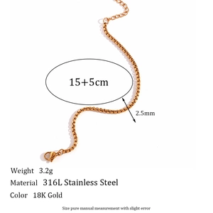 Pulsera de cadena box de acero inoxidable 316L chapada en oro 18K con cierre ajustable