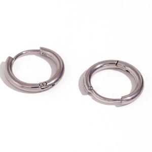 Classic silver stainless steel hoop earrings with minimalist polished finish and snap closure