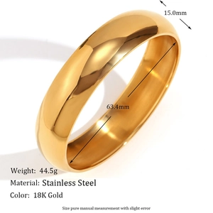 Polished 18K gold-plated stainless steel wide bangle with a minimalist 15mm chunky design