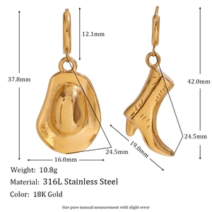 Western 18K gold plated stainless steel cowboy boot and hat mismatched earrings