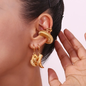 Gold 18K plated stainless steel western cowboy boot and hat earring set for women