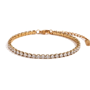 18K gold plated stainless steel tennis bracelet with micro-set round cubic zirconia