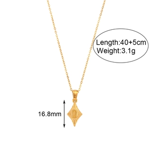 Gold chain necklace with a textured rhombus heart pendant and cat eye stone inlay