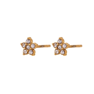 Elegant 18K gold plated stainless steel flower stud earrings with sparkling crystals