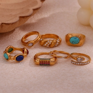 Vintage 18K gold plated stainless steel rings set with turquoise and lapis stones