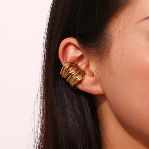 Retro multi-layer 18K gold plated stainless steel textured ear cuff for women