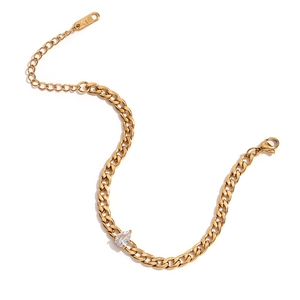18K vergoldetes Edelstahl-Armband mit Zirkonia im Marquise-Schliff und K18-Prägung