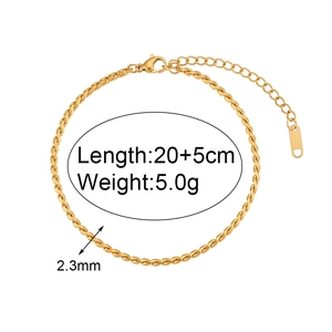 Detail view of a 2.3mm twisted rope chain anklet with extension chain and lobster clasp