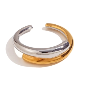 Anello a spirale aperto bicolore oro e argento in acciaio inossidabile lucido minimalista