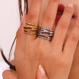 Minimalist multi-layer woven 18K gold and silver plated stainless steel rings for women