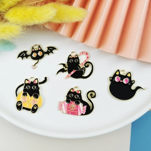 Halloween Zwarte Kat Legering Emaille Charms Voor DIY Sieraden Maken Pompoen Vleermuis Geest Snoep Hangers Voor Ketting