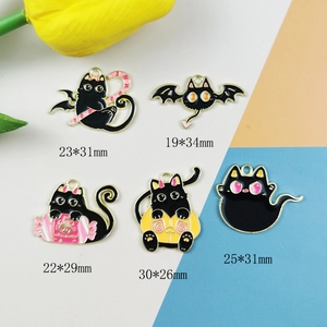 Halloween-set met zwarte kattenhangers van legering voor sieraden met pompoenmotief