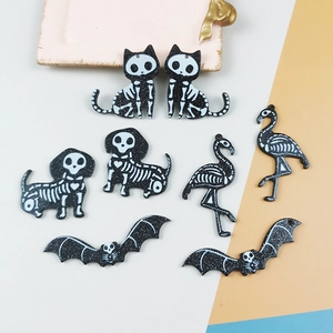 Halloween acrylic animal skeleton charms with black glitter for DIY jewelry making