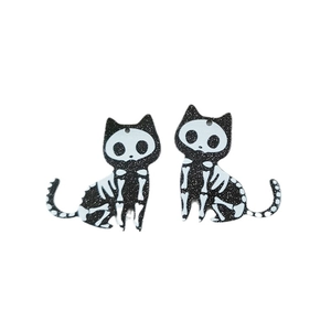 Halloween acrylic black glitter cat skeleton charms for DIY earrings and jewelry making