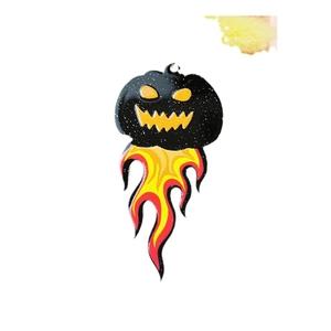 Ciondolo zucca fiamma in acrilico per Halloween con viso giallo brillante e glitter per gioielli