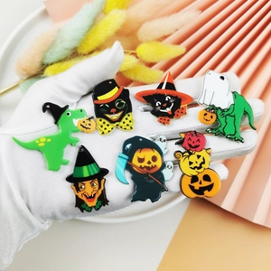 Halloween acrylic dinosaur and black cat charms for DIY jewelry making and crafts