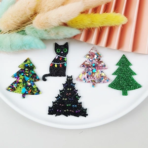 Acrylic Christmas Charms Black Cat Christmas Tree Glitter Pendants DIY Jewelry Making Supplies For Earrings Keychains Hangings