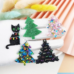 Christmas acrylic charms set featuring black cats and festive trees for DIY crafts