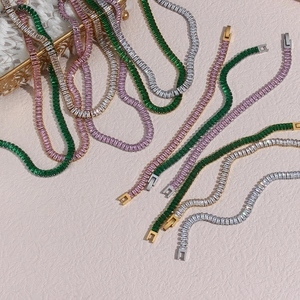 18K gold plated stainless steel tennis bracelet with micro-set colorful zircon stones