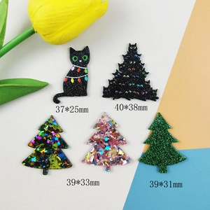 Christmas acrylic charms set featuring cute cats and festive trees with glitter finish