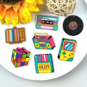 Vintage Retro Acryl Anhänger Bedruckte Kassette Fernseher Spielkonsole Schallplatte Diskette Bunte DIY Schmuckherstellung Anhänger