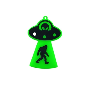 UFO-Anhänger aus Acryl in Neongrün mit Alien-Kopf und Bigfoot-Silhouette für DIY-Schmuck