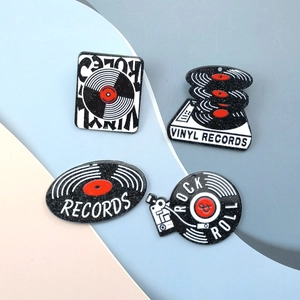 Retro rock vinyl record acrylic DIY earring charms with record player motifs and orange accents