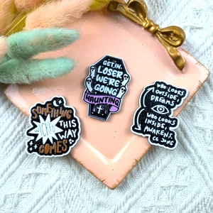 Dark punk acrylic ghost pendants with Halloween theme text for DIY jewelry making