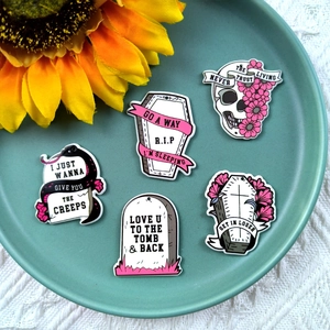 Five-piece punk acrylic Halloween charms set with gothic skull and gravestone designs
