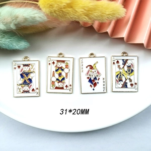 DIY poker cards alloy pendants with enamel rabbit designs for jewelry making, 31x20mm size