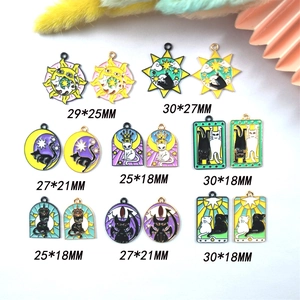 Cat tarot enamel charms collection for DIY jewelry making with gold-plated alloy details
