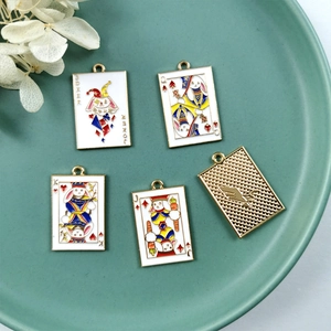 Cartoon rabbit poker card charms set with colorful enamel finish for DIY jewelry