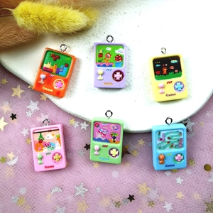 Colorful resin mini retro game console pendants in 6 vibrant colors for DIY jewelry making