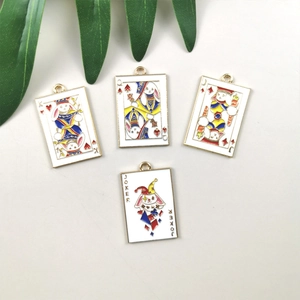 DIY poker cards rabbit enamel charms for jewelry making in colorful gold plated alloy