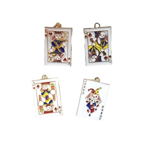DIY enamel poker card charms featuring King Queen Jack and Joker in Alice style