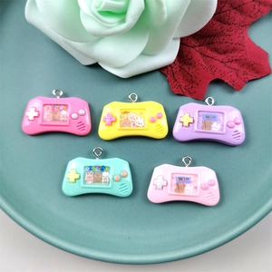 DIY colorful resin game console charms with metal rings for jewelry and shoe accessories