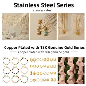 Collection of 18K gold plated jewelry with colorful zircon stones and classic pendants