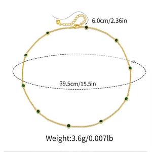 Detail of adjustable lobster clasp and gold chain length measurements for zircon necklace
