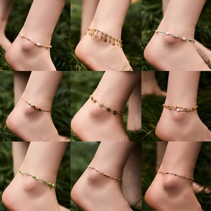 Bracelet de Cheville Bohème en Cuivre Doré pour Femmes Avec Pendentif Papillon Mauvais Œil Strass Perle Artificielle Bijoux de Pied Été