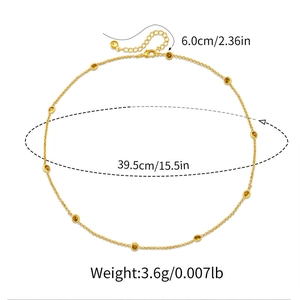 Detailed specs of 18K gold plated necklace with length dimensions and zircon inlay