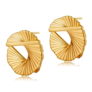 French vintage 18K gold plated twisted hoop earrings with geometric hollow design