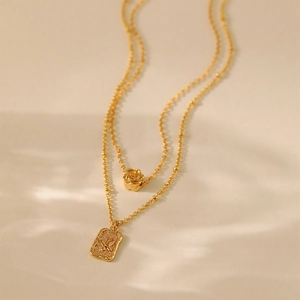 Double-layered 18K gold plated flower and butterfly pendant necklace for women